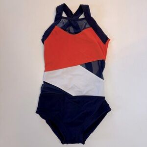 Five the Label Girls XL Leotard in Color-blocked Navy, Orange, and White